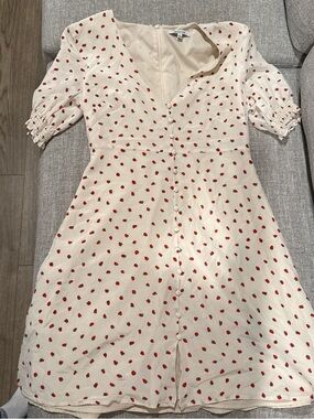 Madewell Cream Mini Dress with Red Strawberry Print
